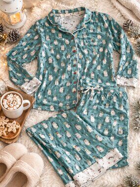 Munki Munki Snowman Pajama Set XL Bamboo Cozy Holiday PJs